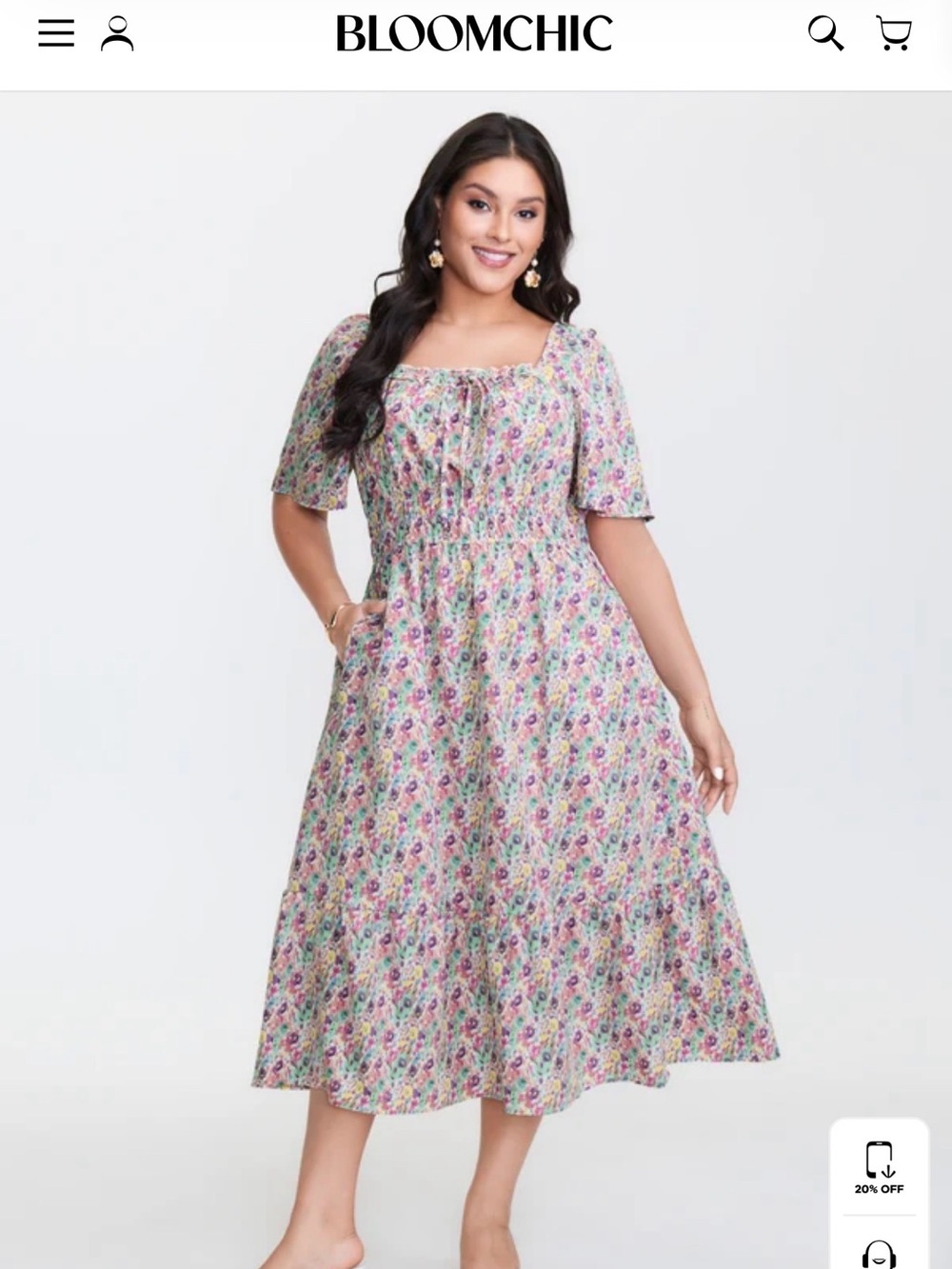 BloomChic Multicolor Floral Smocked Midi Dress - never worn